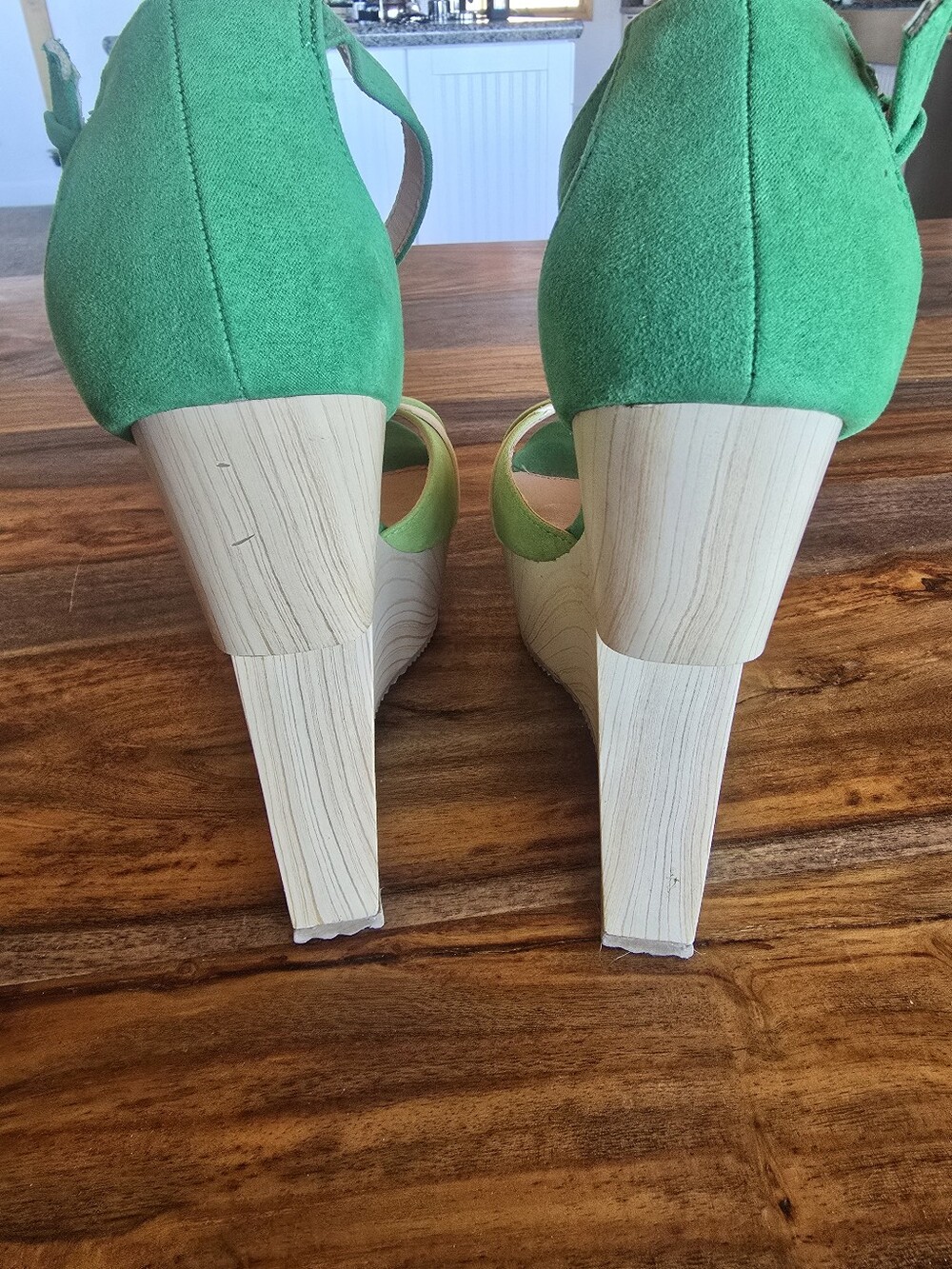 Green Two-Tone Suede Platform Wedge Sandals By Madison - Picture 6 of 7